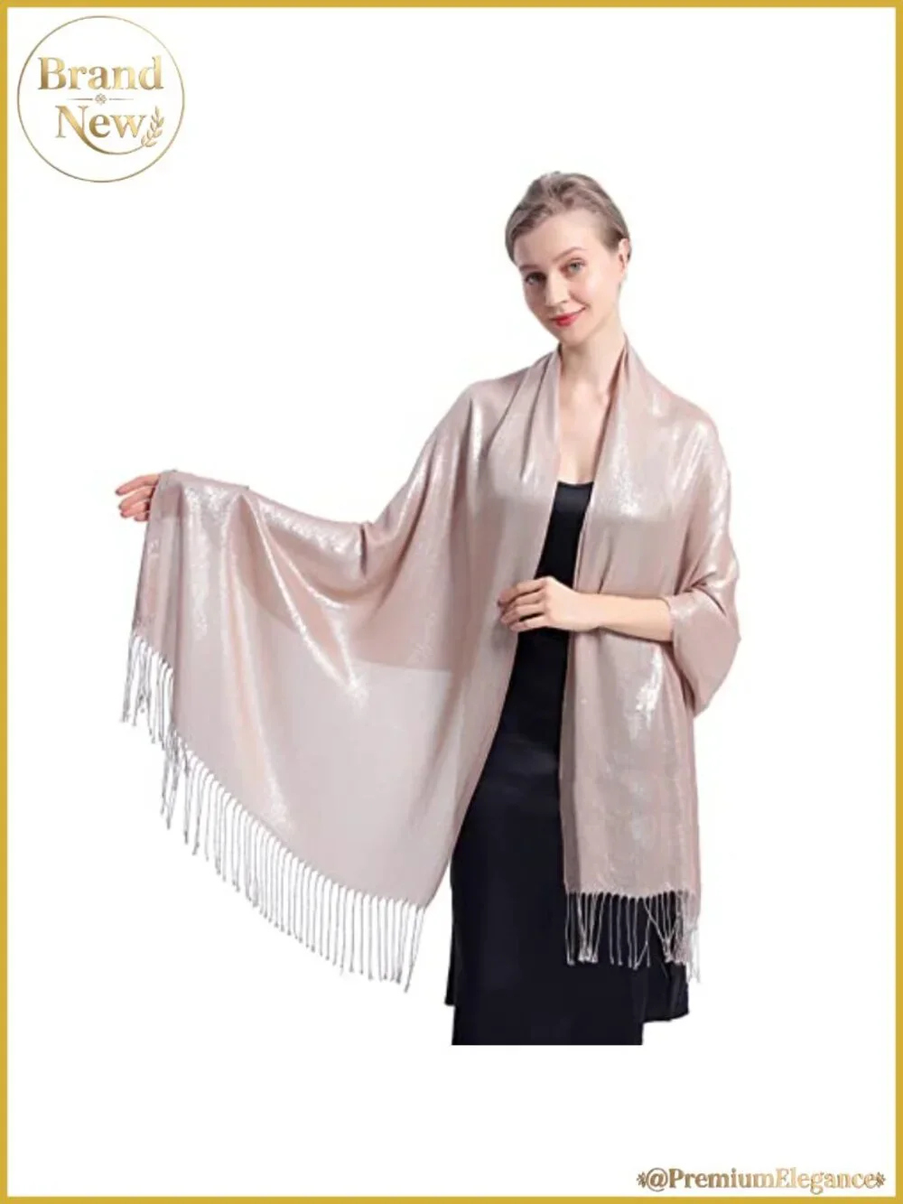 Metallic Glitter Pashmina Shawl Wrap with Fringe for Evening Party